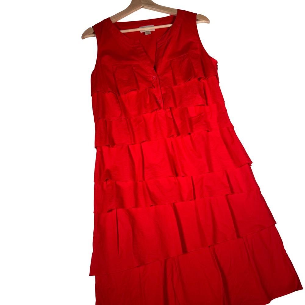Ann Taylor LOFT Outlet Red Tiered Ruffle Sleeveless Shift Dress Size 8 277704